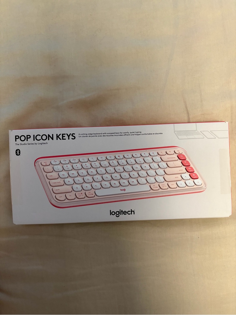 NWT Logitech POP Icon Keys Wireless Bluetooth Keyboard Rose Off-White NIB